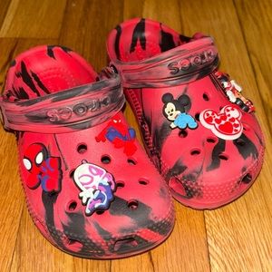 Black & Red Tie Dye Crocs - Toddler 8C - Great Condition